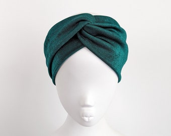 Green Textured Twist Headband: Boho Turban Style Wide Hair Accessory