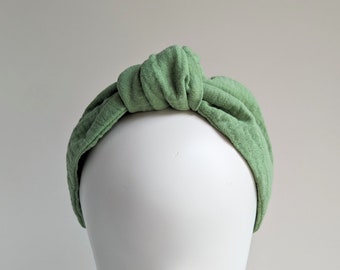 Green Organic Wide Cotton Top Knot Alice Band Headband
