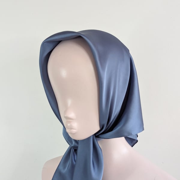 Blue satin luxury head scarf vintage style bandana hair wrap