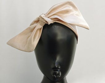 Cream luxury satin self tie hair bow headband head scarf