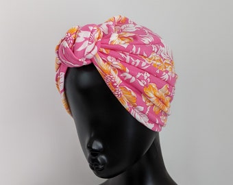 Bereit zu tragen Turban Hot Pink Hut Blumen Top Knoten Turban Hut Sommer Retro Strand Kopfbedeckung Vintage Pin Up Mode Turban für Frauen
