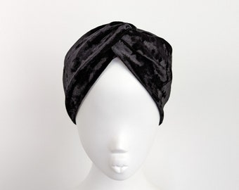 Black luxury wide crushed velvet twist headband