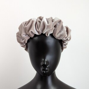 Scrunchie headband grey velvet handmade hair accessory for her women hair band ruffle statement headband vintage pin up hair crown