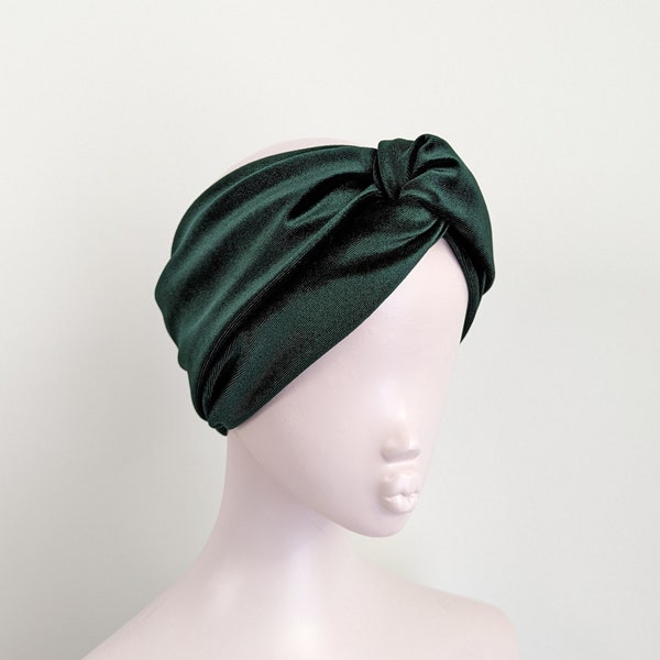 Forest green wide luxury velvet twist headband
