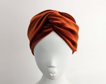 Rust orange brown luxury wide velvet twist headband