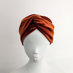 Rust Burnt Orange Wide Velvet Twist Headband - Fall/Winter Boho Wedding Turban Headwrap - Cozy Ear Warmer - Hiking Hair Accessory Gift