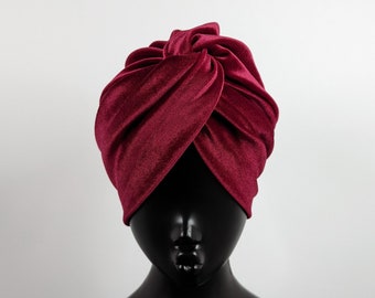 Raspberry red luxury velvet twist front turban hat