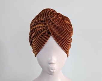 Ready to wear turban velvet rust brown hat twist front turban hat vintage pin up hair accessory gift for her winter gift handmade hat