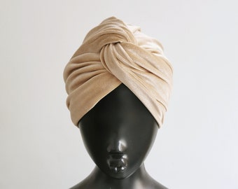 Cream luxury vintage style velvet turban twist hat
