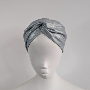Pale mint blue silver metallic wide turban twist headband