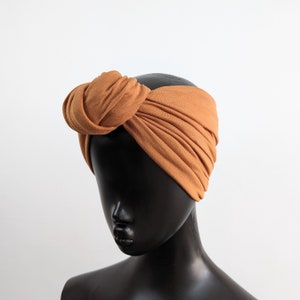 Tan camel brown stretch jersey extra wide statement top knot womens headband