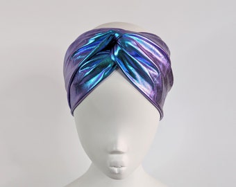 Metallic wet look oil slick wide turban twist headband mermaid core style