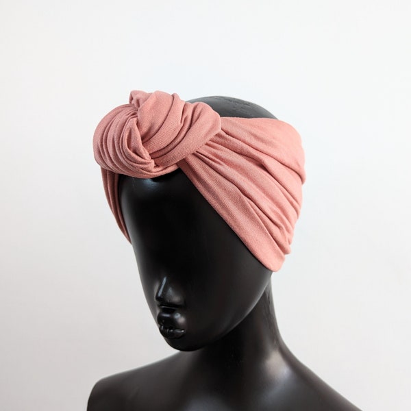 Salmon pink stretch jersey extra wide statement top knot womens headband