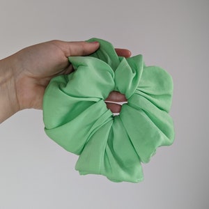 Acid green satin scrunchie luxury oversized extra large lime hair tie for women