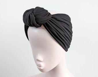 Black stretch jersey extra wide statement top knot womens headband