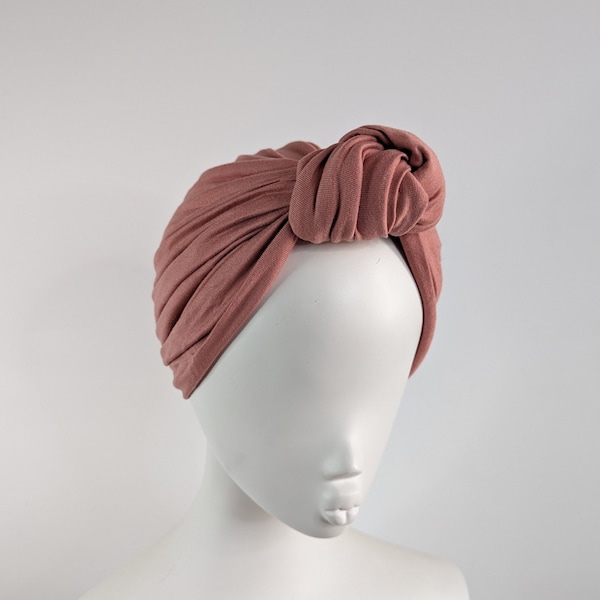 Salmon pink turban hat top knot ready to wear turban retro vintage head covering for women stretch jersey hat