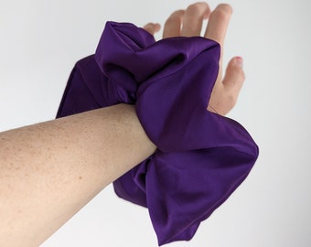 Purple Satin Oversized Hair Scrunchie - Gothic Witchy Style Hair Tie - Goth Gift for Her - Gift for Girlfriend - Luxury Silk Hair Accessory