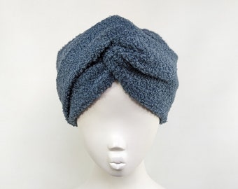 Blue boucle turban twist knot headband ear warmer