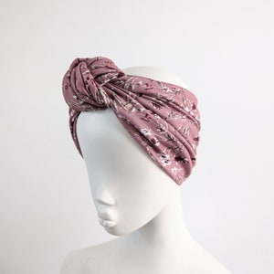 Dusky Pink Floral Wide Knotted Headband - Vintage Knot Headwrap - Cute Cottagecore Hair Wrap - Spring Headwear for Hair Loss - Gift For Her