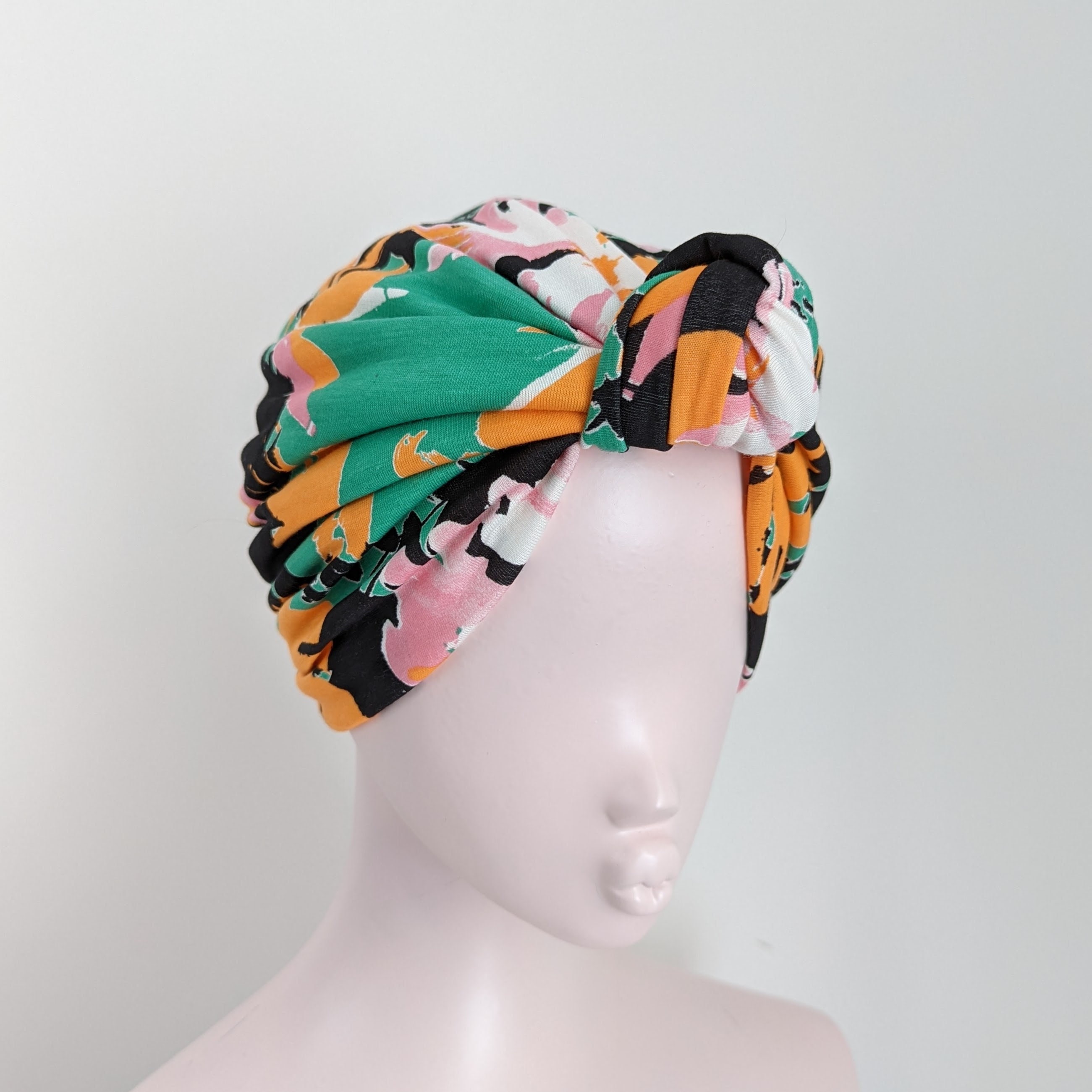 Deep red wine statement top knot turban hat in a soft cotton jersey