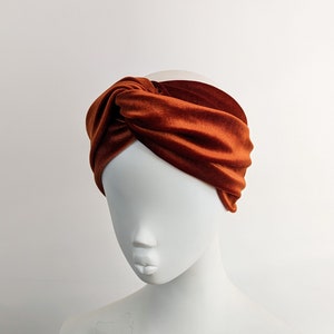 Rust orange brown luxury wide velvet twist headband image 3