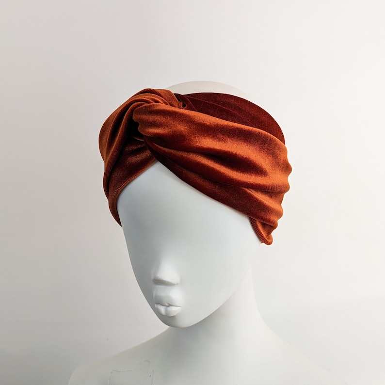 Rust orange brown luxury wide velvet twist headband image 3