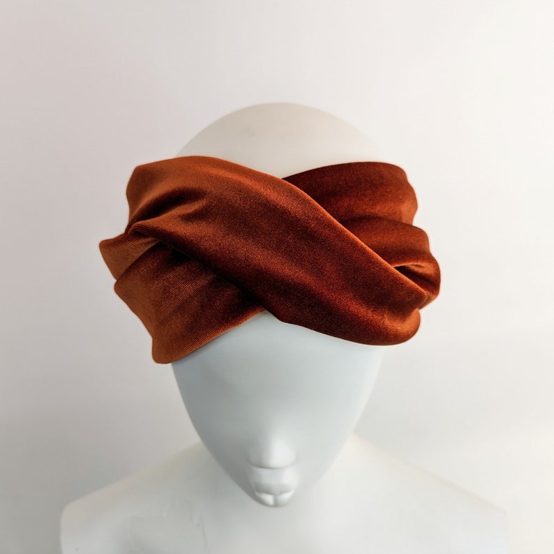 Rust orange brown luxury wide velvet twist headband image 8