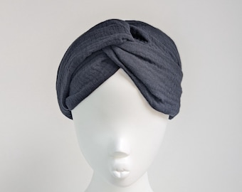 Black Organic Cotton Twist Headband: Wide Boho Headwrap