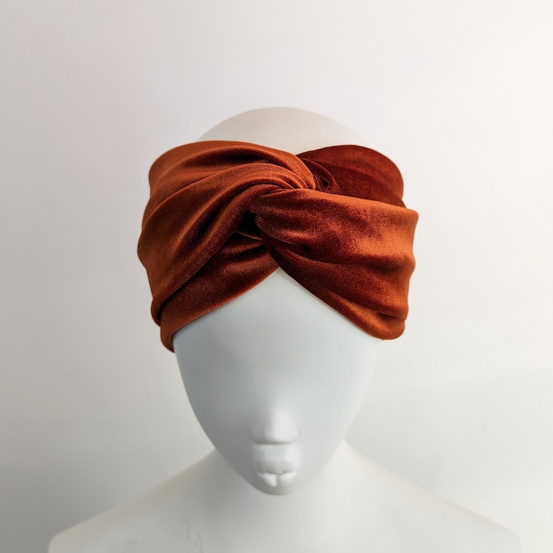 Rust orange brown luxury wide velvet twist headband image 4