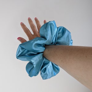 Iridescent teal blue extra large luxury scrunchie hair tie