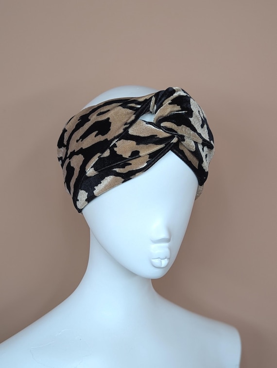 Headband in Black and Tan. Motique Accessories 2 Tone Headband-1 inch Black and Tan  main image 3