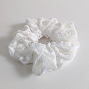 Ivory white stretch lace luxury extra large scrunchie hair tie bridal wedding hair accessory