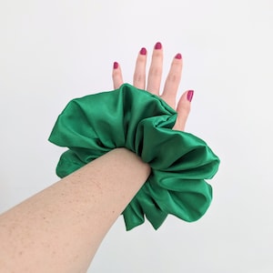 Bright grass green satin silk luxury extra large scrunchie hair tie