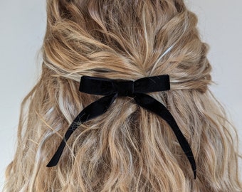 Black Velvet Ribbon Hair Bow Clip