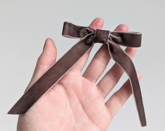 Mink brown Velvet Ribbon Hair Bow Clip