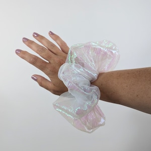 Iridescent luxury extra large scrunchie hair tie XL sparkle glitter metallic mermaid barbie style