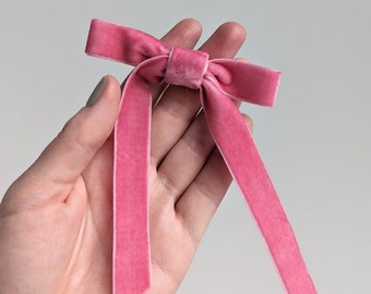 Pink Velvet Ribbon Hair Bow Clip