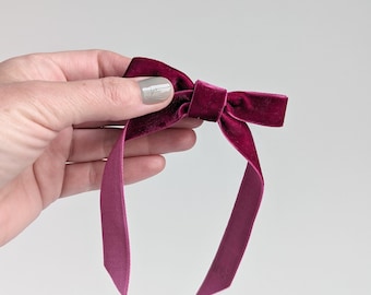 Hot Pink Velvet Ribbon Hair Bow Clip