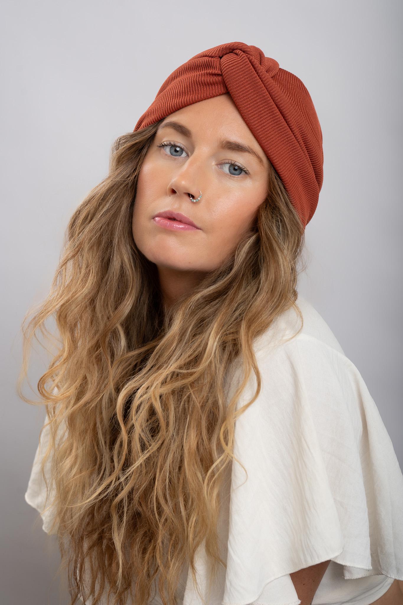 Rust Burnt Orange Ribbed Jersey Turban Hat - Twist Front Headwrap - Soft Stretch Hair Covering for Hair Loss - Chemo Headwear - Boho Style