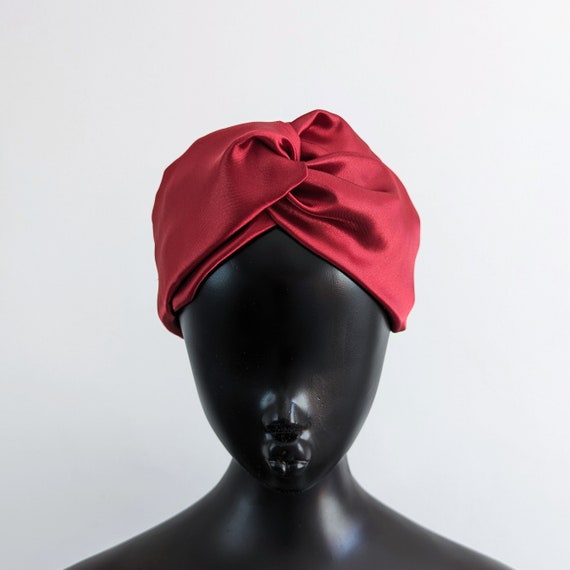 Dark Red Satin Twist Headband Wide Head Scarf Headwrap Autumn