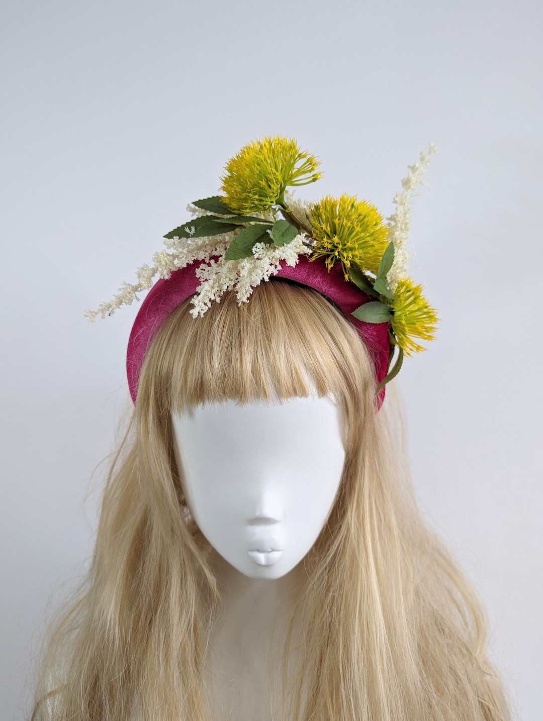 Hot Pink Padded Velvet Flower Headband Head Piece Bridal Hair Crown - Etsy