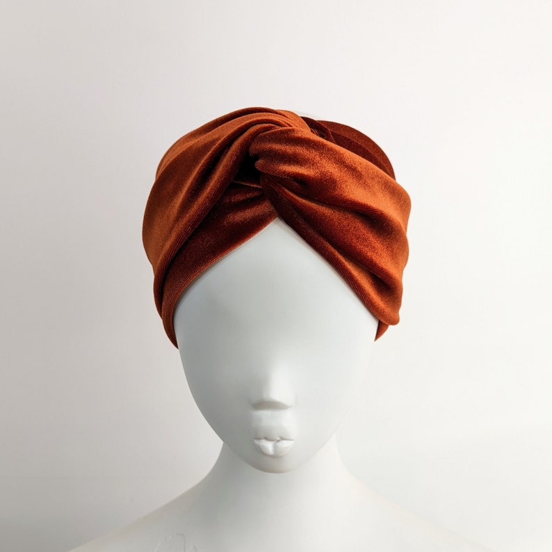 Rust orange brown luxury wide velvet twist headband image 1