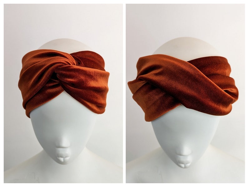 Rust orange brown luxury wide velvet twist headband image 9