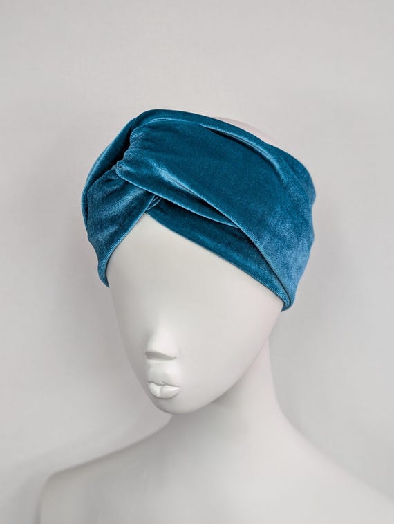 Teal Velvet Twist Headband: Wide Stretch Turban Headwrap 