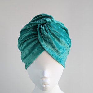 Teal Crushed Velvet Turban Hat – Chemo Headwear - Vintage Twist Front Hat - Winter Head Covering - Hair Loss Alopecia Headwrap -Gift for Her
