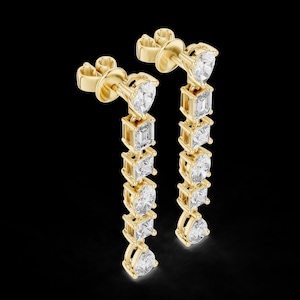 Pendientes colgantes de diamantes cultivados en laboratorio de forma mixta de 2,80 quilates en total, chapados en plata de ley 925.