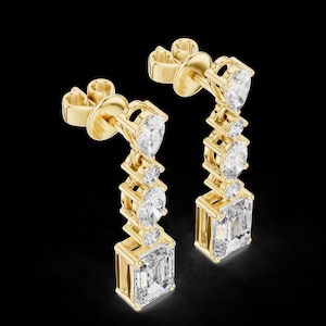 Pendientes de diamantes sintéticos de formas variadas, 2,90 quilates en total, plata de ley 925 (chapados en oro amarillo).