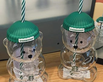 Bearista Bear Glass Cup 20oz | Starbucks Inspired Tumbler with Lid & Straw