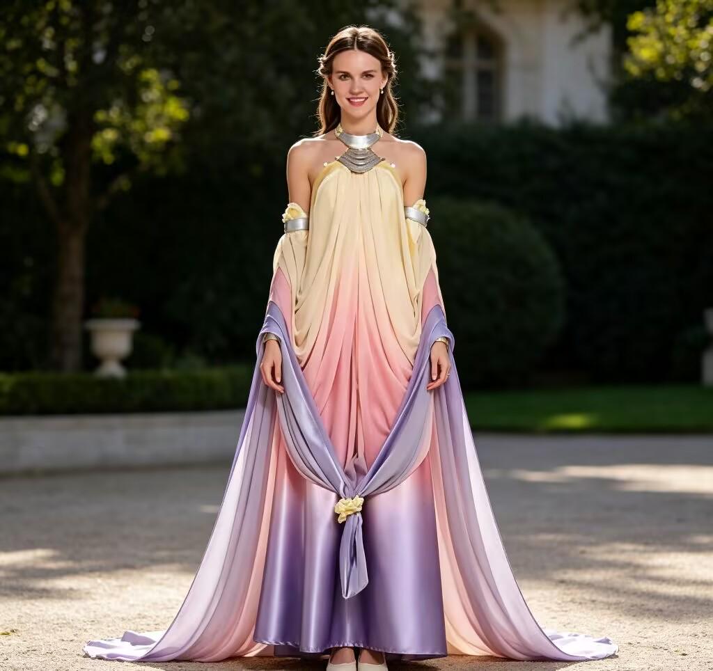 Pastel Gradient Satin Evening Gown
