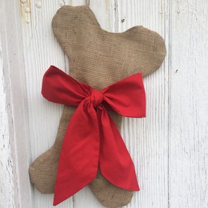 Burlap Dog Bone Christmas Stockings With Bow- For Her-Puppy/Dog Stocking-Choose Your Colors-Rustic/Shabby Chic/Natural-Red and Green